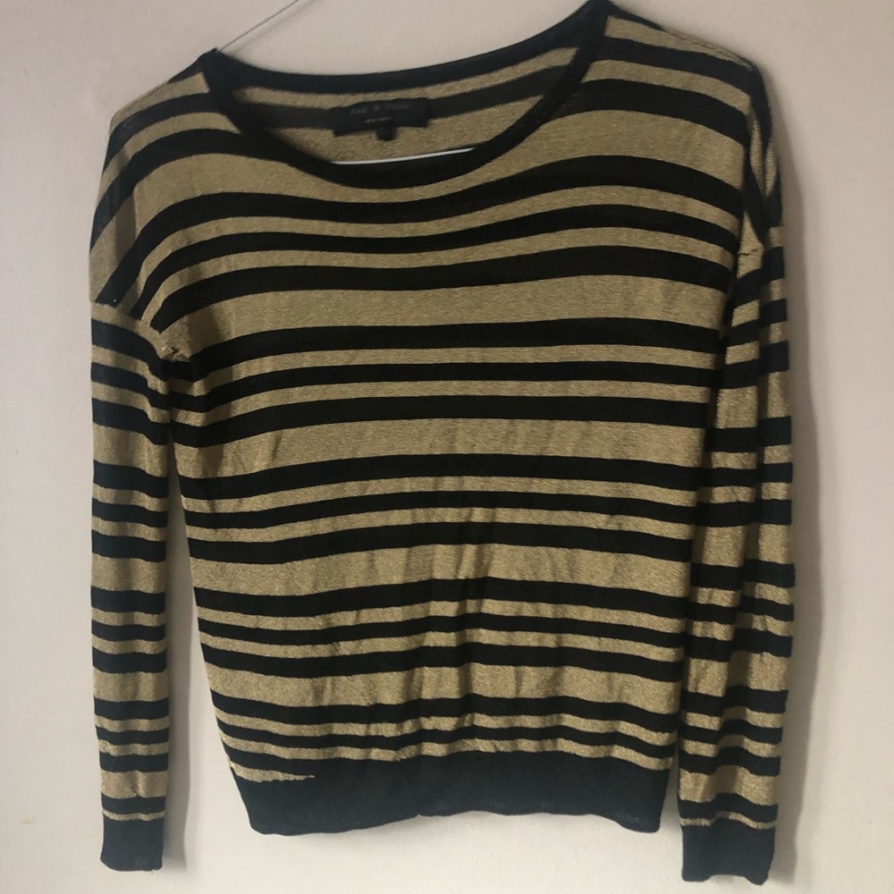 ❤️Rag & Bone New York Metallic Gold Lame Long Sleeve Cropped Top Striped XS